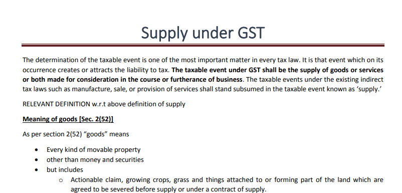 Supply under GST