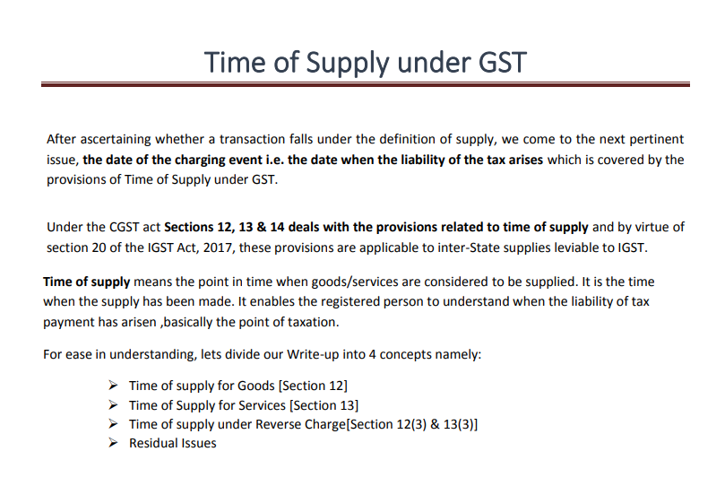 Time of Supply under GST