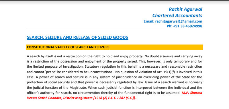 SEARCH, SEIZURE AND RELEASE OF SEIZED GOODS