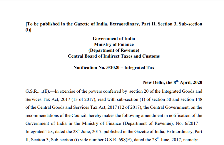 IGST Notification issues for interest waiver
