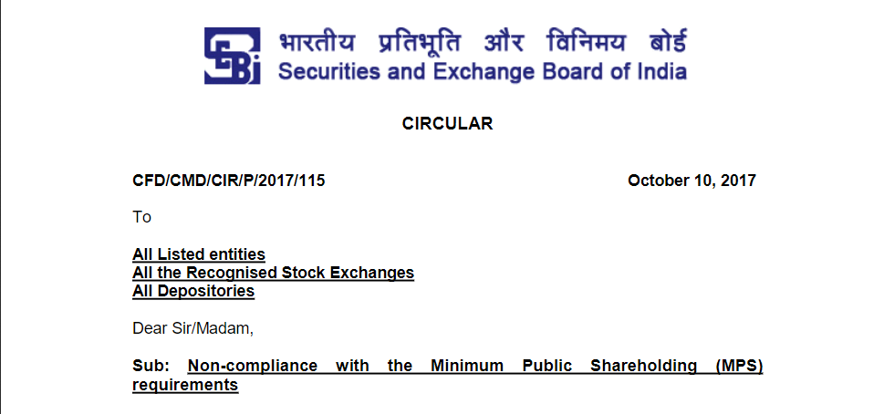 Relaxation in Minimum Publish Shareholding by SEBI