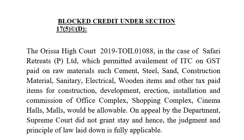 Blocked Credit Under Section 17(5)