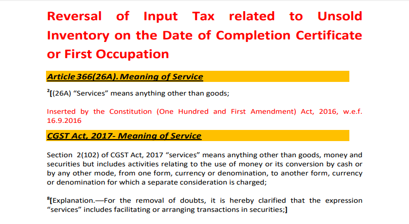 Reversal of Input Tax related to Unsold Inventory on the Date of Completion Certificate or First Occupation