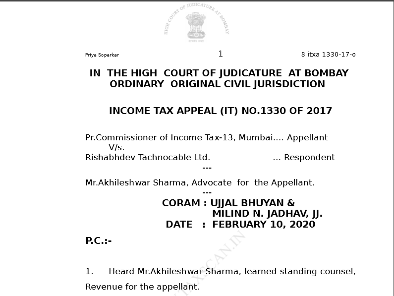 Bombay HC in the case of PCIT Versus Rishabhdev Tachnocable Ltd.