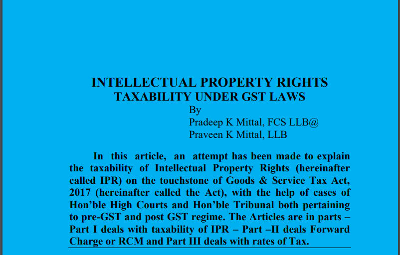 Intellectual Property Rights Taxability Under GST Laws