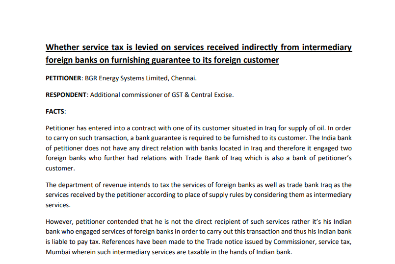 Whether service tax is levied on services received indirectly from intermediary foreign banks on furnishing guarantee to its foreign customer