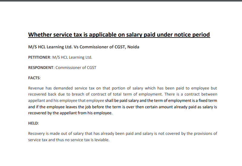 Whether service tax is applicable on salary paid under notice period