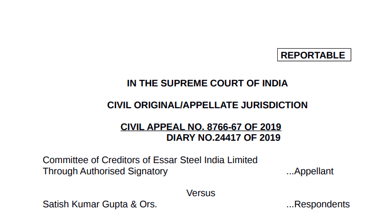 SC in the case of Committee of Creditors of Essar Steel India Limited