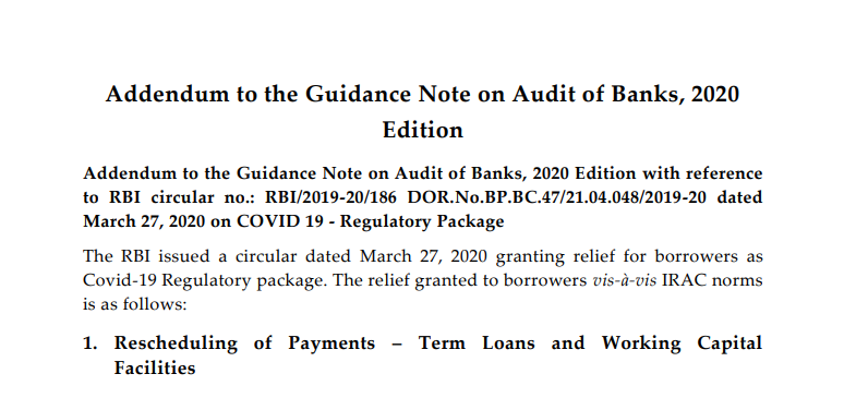 Addendum to the Guidance Note on Audit of Banks, 2020 Edition