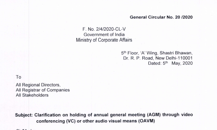 Clarification on holding of annual general meeting (AGM) through videoconferencing (VC) or other audio visual means (OAVM)