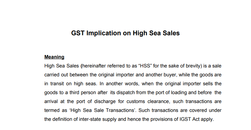 GST Implication on High Sea Sales
