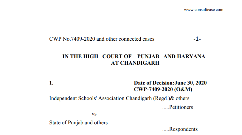 Punjab & Haryana HC in the case of Independent Schools' Association Chandigarh Versus State of Punjab and others