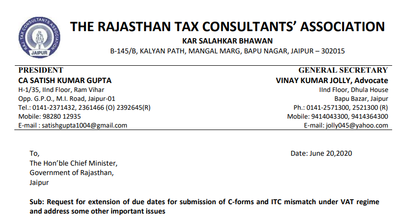 Rajasthan Tax Bar Association Demanded the Extension of Dates