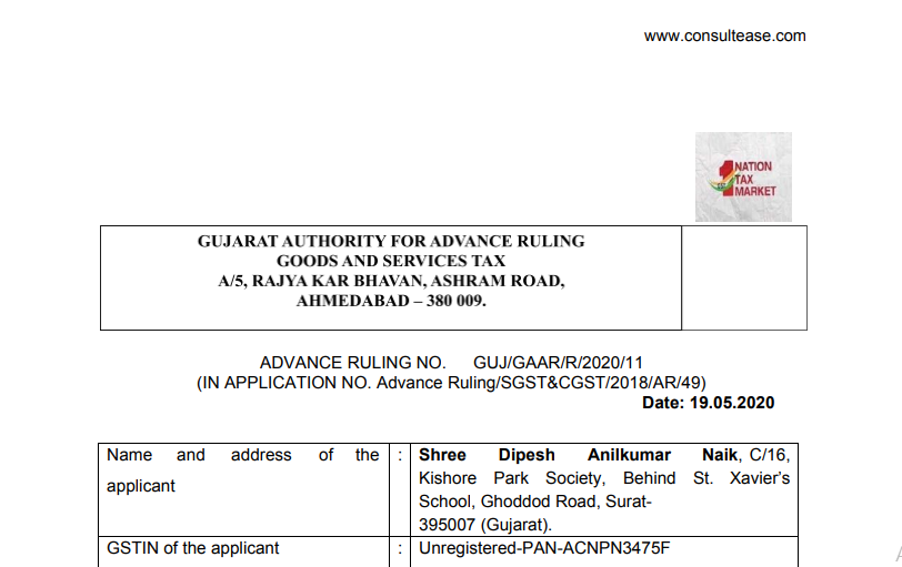 Gujarat AAR in the case of Shree Dipesh Anilkumar Naik