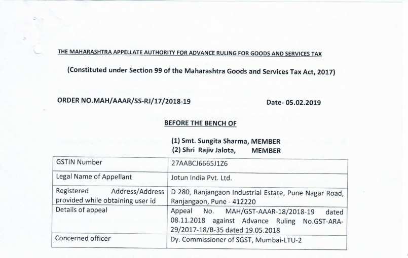 Maharashtra AAAR in the case of Jotun India Pvt. Ltd.