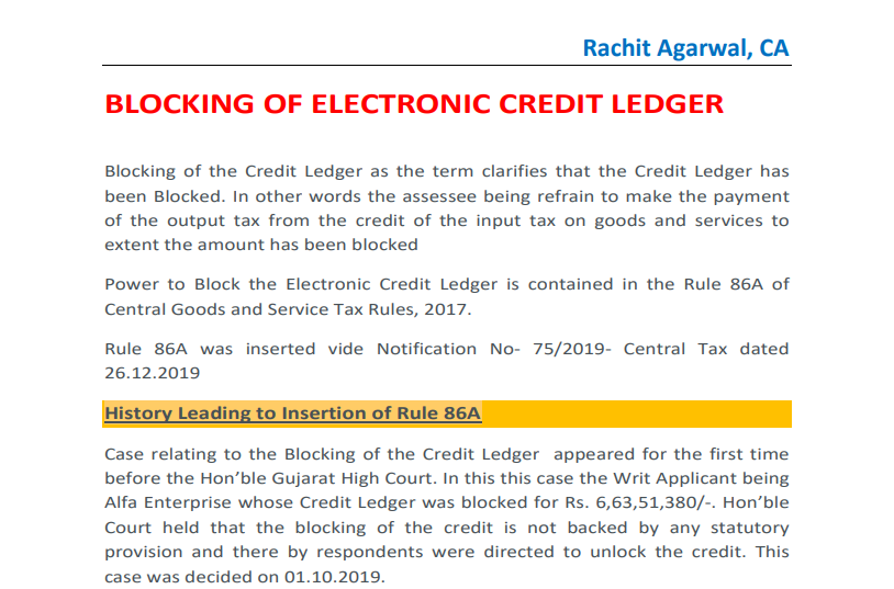 Blocking of Electronic Credit Ledger