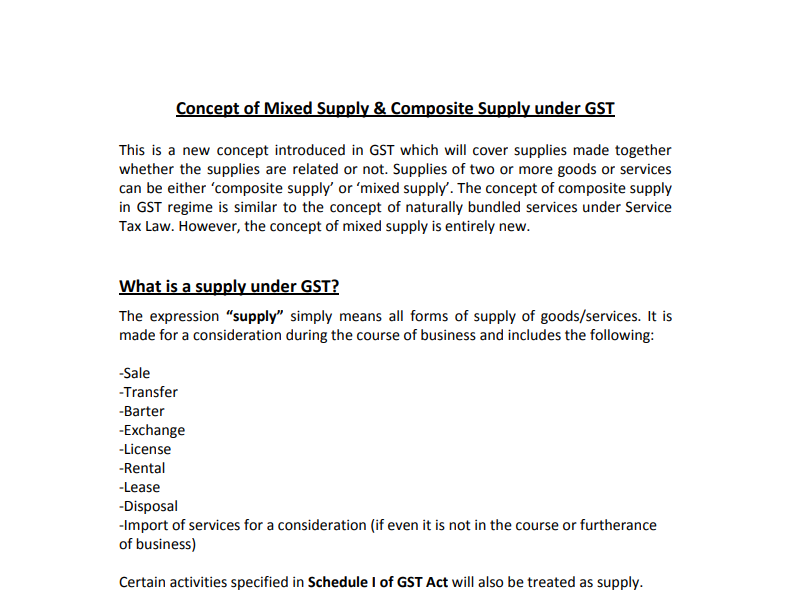Concept of Mixed Supply & Composite Supply under GST