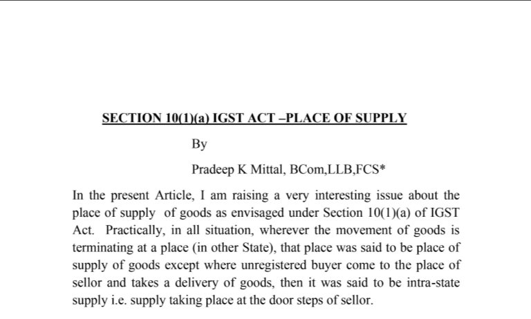 Section 10(1)(a) IGST Act –Place of Supply