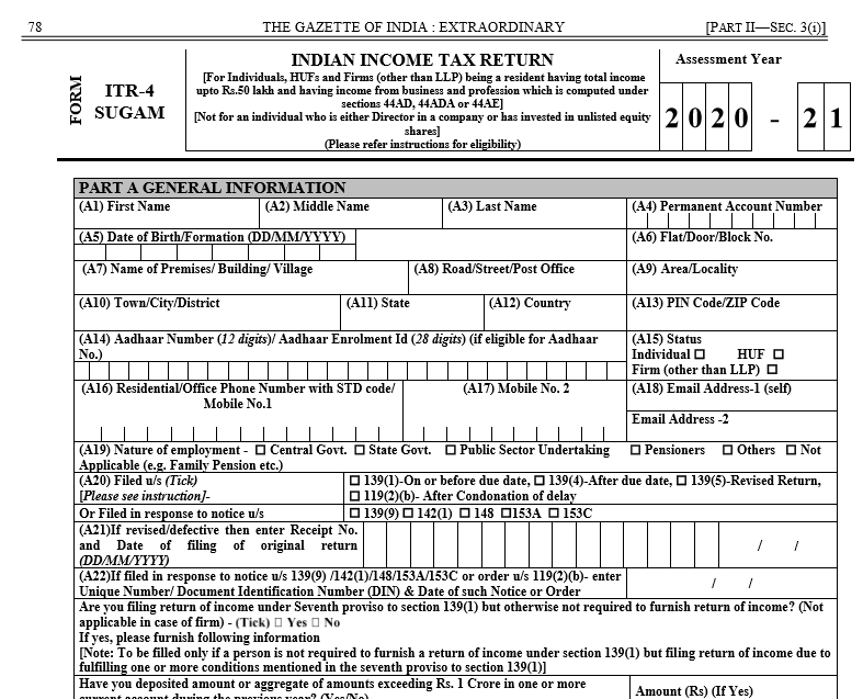 ITR Forms For AY 2020-21 Notified