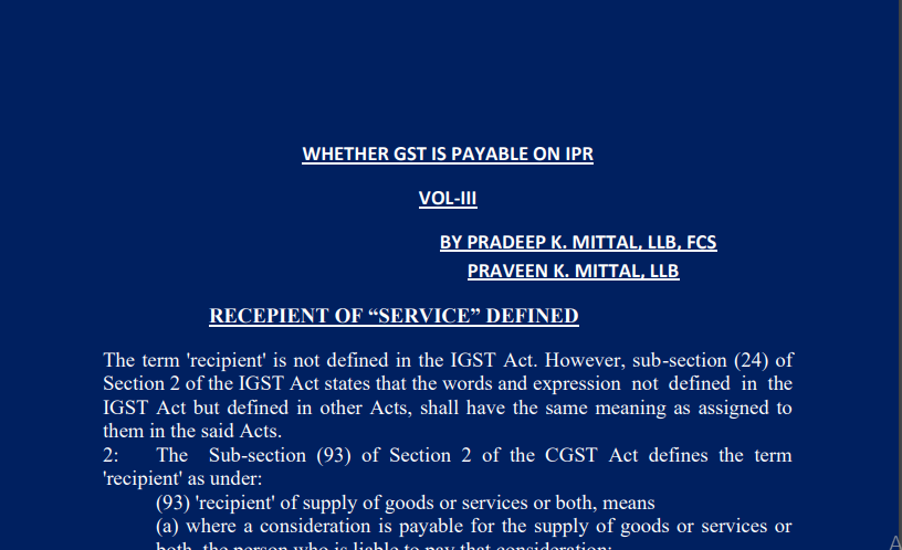 Whether GST is Payable on IPR Vol-III