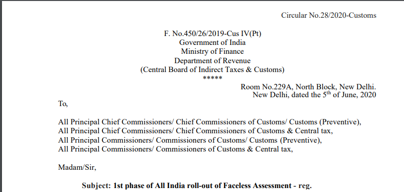 Faceless assessment by CBIC for Customs