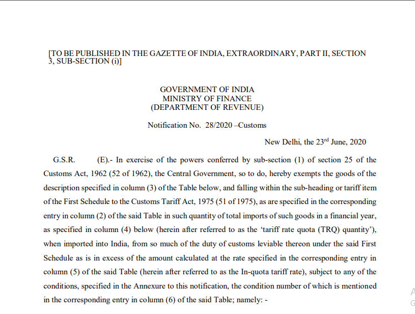 Notification No. 28/2020 –Customs