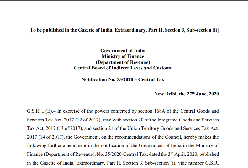 Notification No. 55/2020–Central Tax