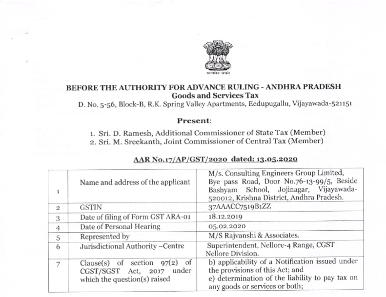 Andhra Pradesh AAR in the case of M/s. Consulting Engineers Group Limited