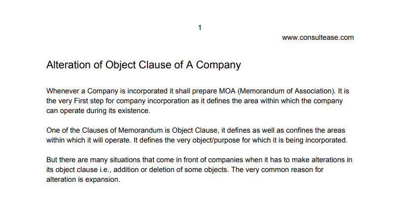 Alteration of Object Clause of A Company