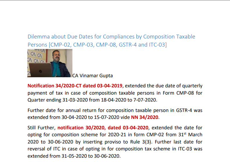 Due Date for Composition Taxable Person