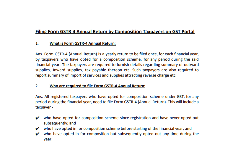 Filing Form GSTR-4 Annual Return by Composition Taxpayers on GST Portal
