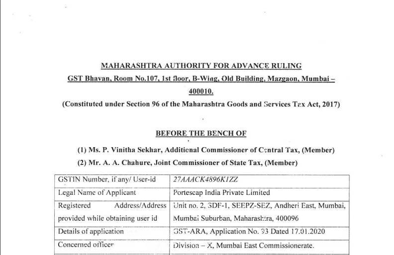 Maharashtra AAR in the case of Portescap India Private Limited