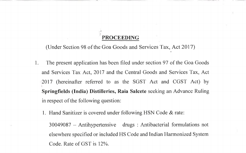 Goa AAR in the case of Springfields (India) Distilleries