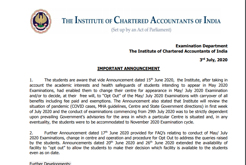 ICAI Cancels May 2020 Exams