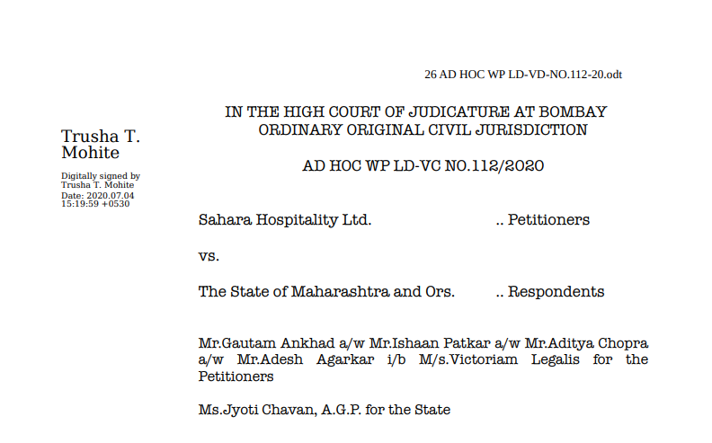 Bombay HC in the case of Sahara Hospitality Ltd. vs. The State of Maharashtra