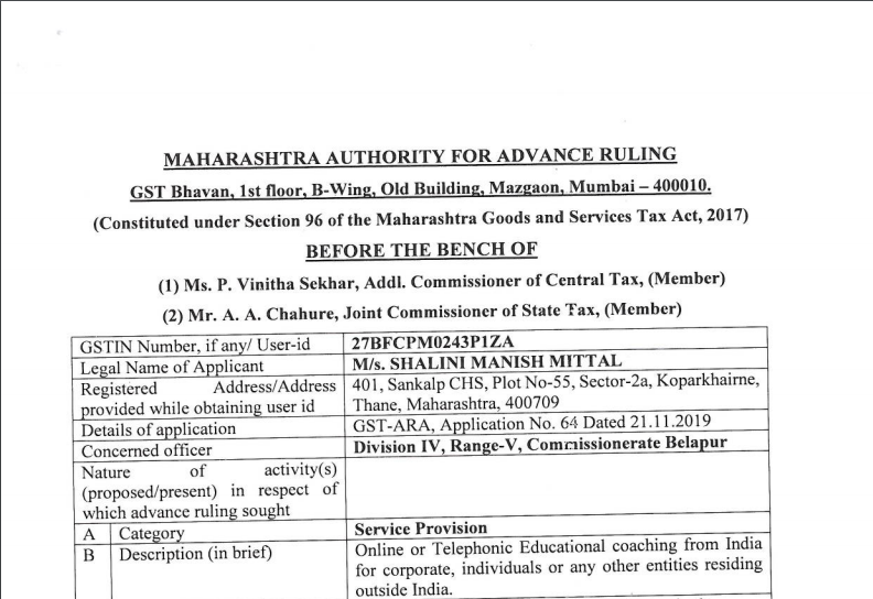 Whether Online Coaching Outside India is Liable for GST?