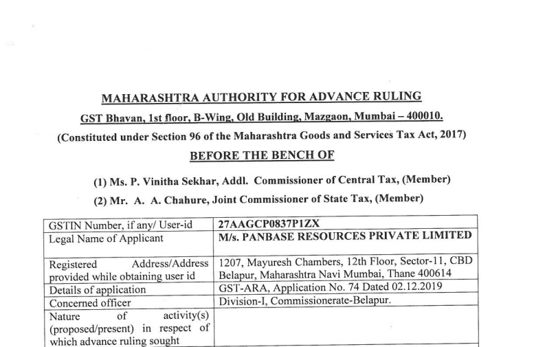 Maharashtra AAR in the case of M/s. Panbase Resources Private Limited