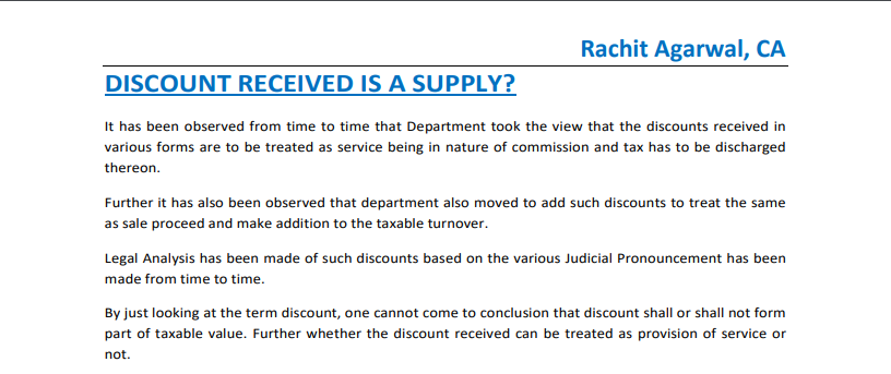 Discount Received Whether Liable to GST