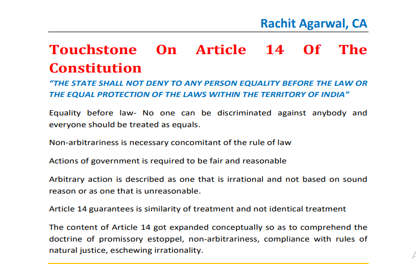 Touchstone On Article 14 Of The Constitution