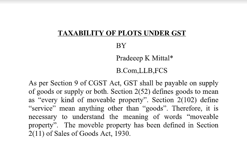 Taxability of Plots Under GST