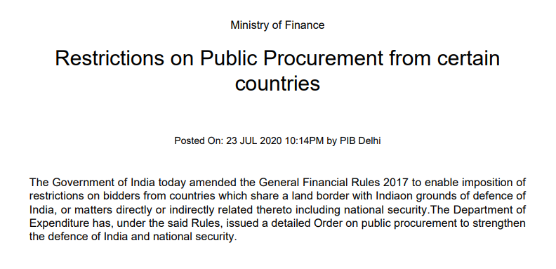 Restrictions on Public Procurement From Certain Countries
