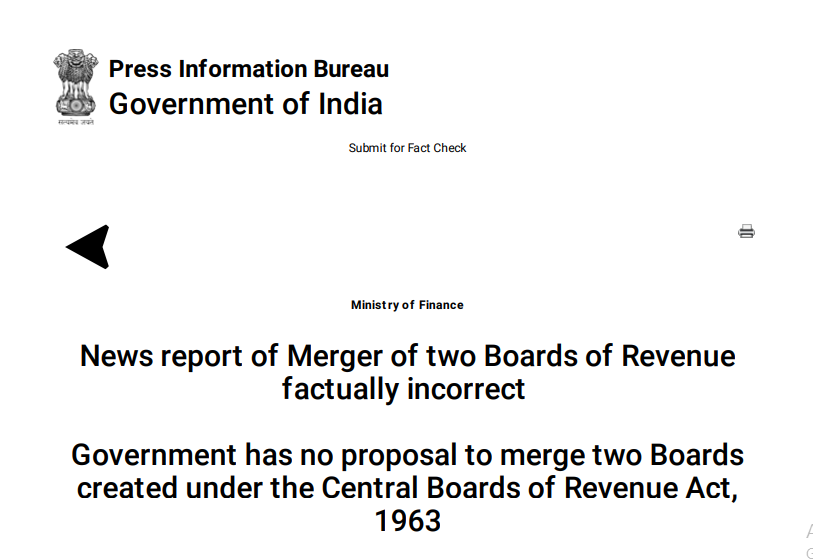 Government Denied the Proposed Merger of CBDT and CBIC