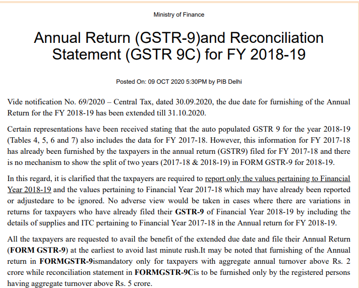 annual return of FY 2018-19