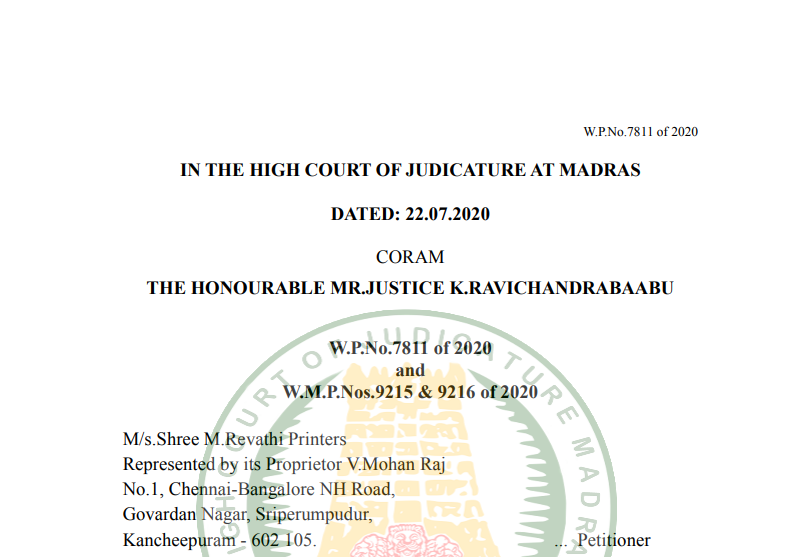 Madras HC in the case of M/s.Shree M.Revathi Printers