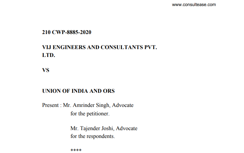 VIJ Engineers And Consultants Pvt. Ltd. Versus Union of India