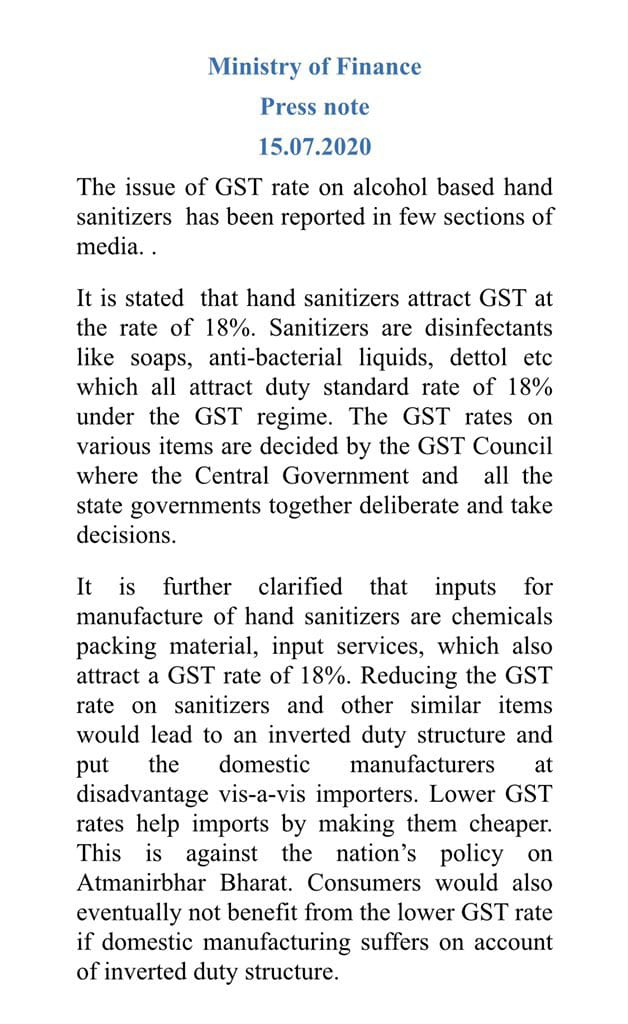 Why GST on hand sanitizers is 18%