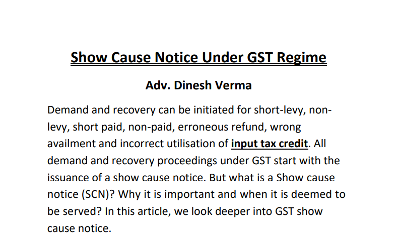 Show Cause Notice Under GST Regime