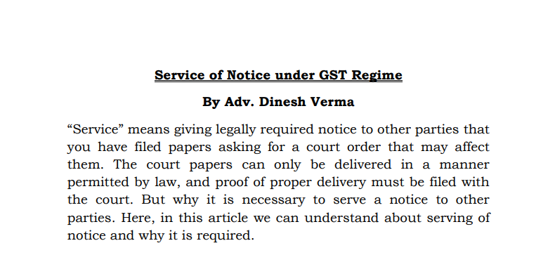 Service of Notice Under GST Regime