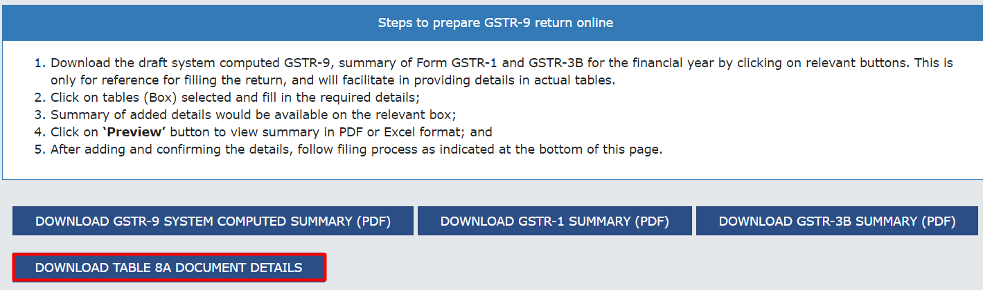 downloading table 8A of GSTR 9