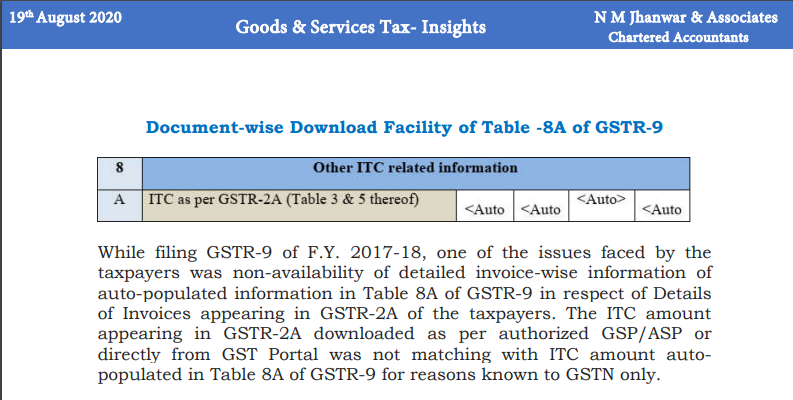 Document-wise Download Facility of Table-8A of GSTR-9. 